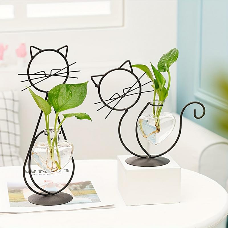 Einfacher Katzen-Eisen-Blumentopf Hydroponische Blumenvase Kreative Heim-Wohnzimmer-Restaurant-Tischdekoration Kreative Ornamente