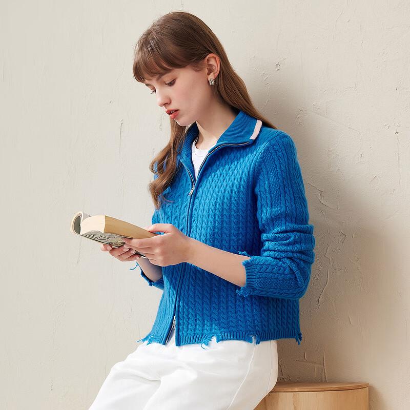 Kemengboka Women's High-Neck Cable Knit Thickened Wool Cardigan