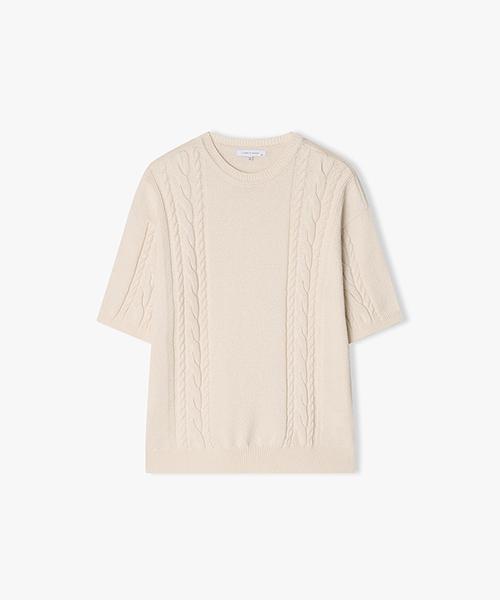 River Classy [25Ss] Llb51594 Cream Round Neck Cable Knit Half Top 95