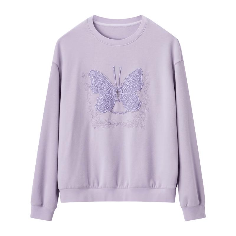 Xiangying Casual Crewneck Pullover Sweatshirt with 3D Butterfly Motif