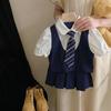 Summer Preppy Style Children Outfits Kids Clothes Set Teenage Girls School Uniform Short Sleeve Shirt+Skirt Two Piece Suit
