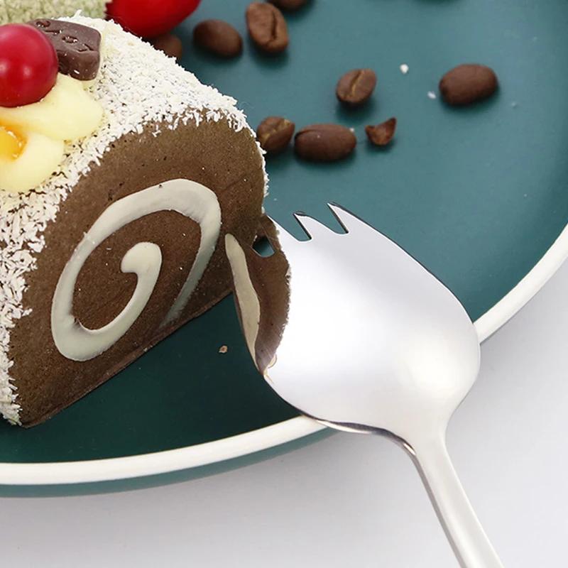 Creative Design Kitchen Tableware Tools 3 In 1 Stainless Steel Colorful Sporks Dessert Fork Spoon Noodles Salad Fruit Utensils