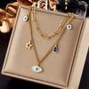 Evil Eye Layered Necklace For Women Gold Plated Stainless Steel Star & Blue Crystal Charm Jewelry