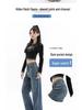 Women's Retro Blue Wide-Leg Fleece-Lined High-Waist Jeans - Plus Size, Floor-Length, Autumn/Winter 2024