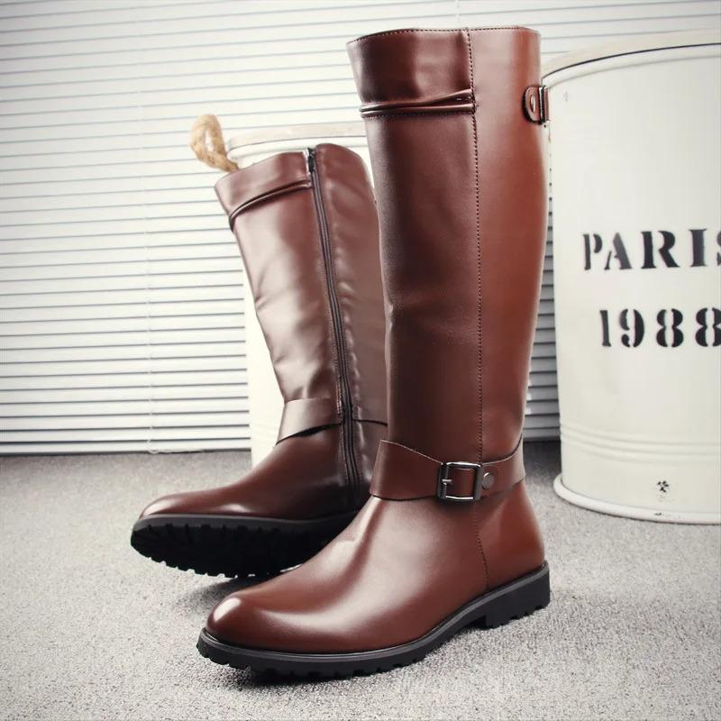 Men's Boots High Quality Leather Knee High Boot Fashion Motorcycle Boots Classic Stage Cosplay Boot Men's Casual Long Tube Boots
