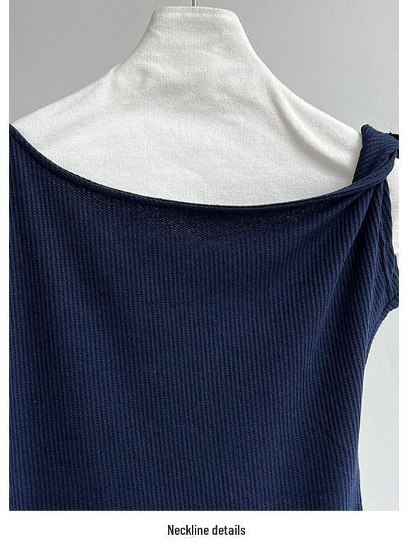 LUXI Asymmetrical One-Shoulder Waffle Knit Top - Summer Slim Fit for Women