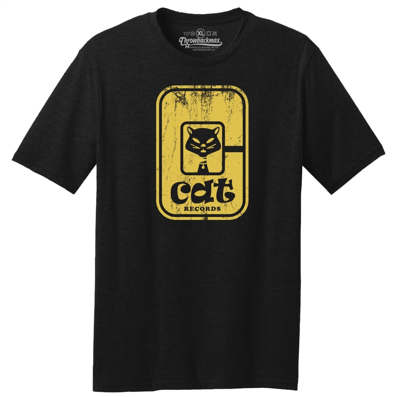 Throwbackmax Cat Record Label Classic Cut, Premium Tri-Blend Black T shirt 3XL