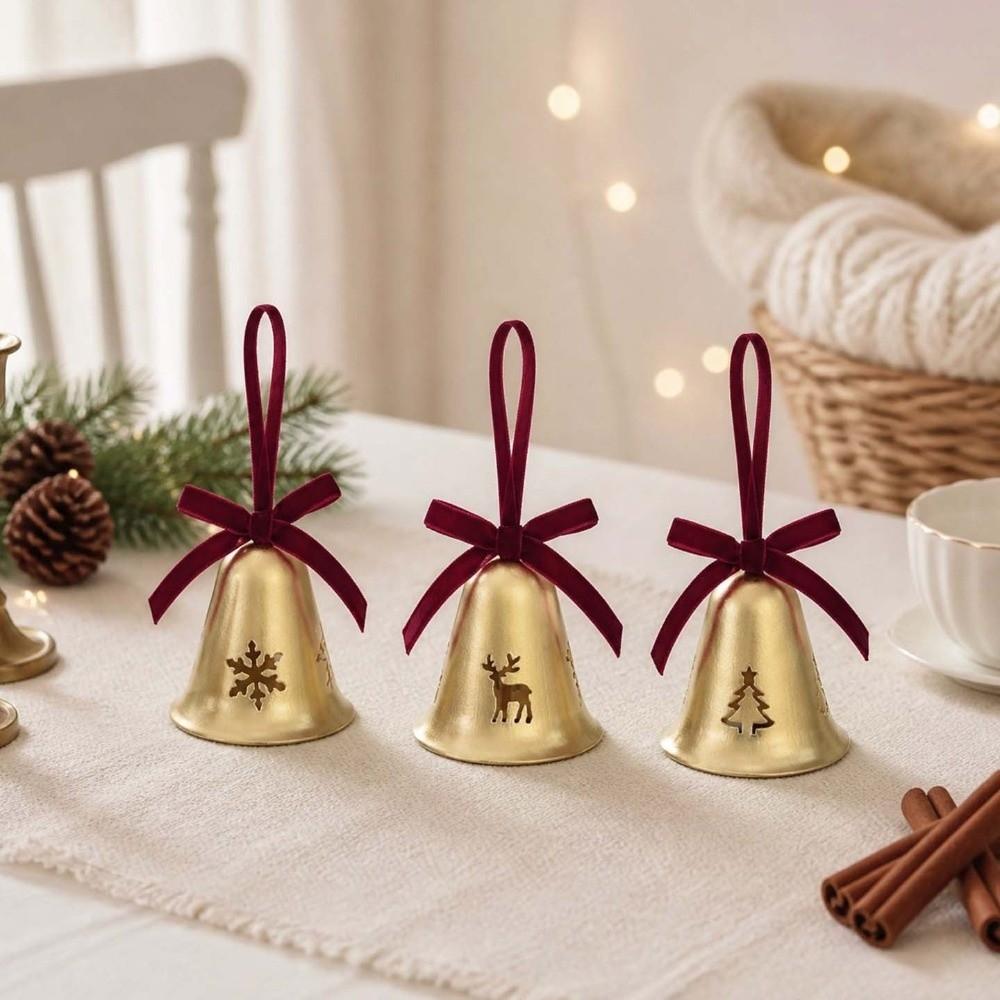 Shiny Metal Christmas Bells Pendant Snowflake Reindeer Xmas Bells Hanging Ornament Iron Art Jingle Bells Christmas Tree Bell