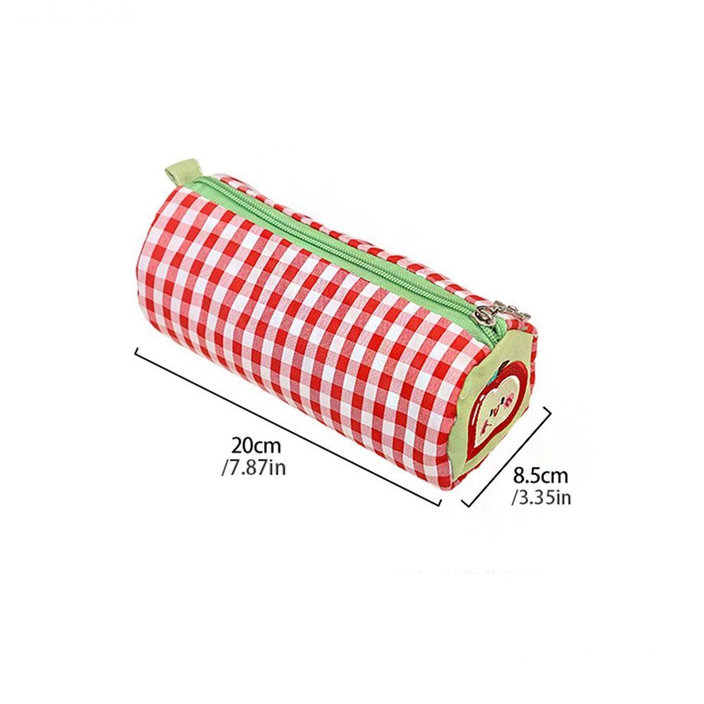 Desk Storage Bag Pencil Case Pouch Cake Roll Plaid Pen Bag  School Office Supply