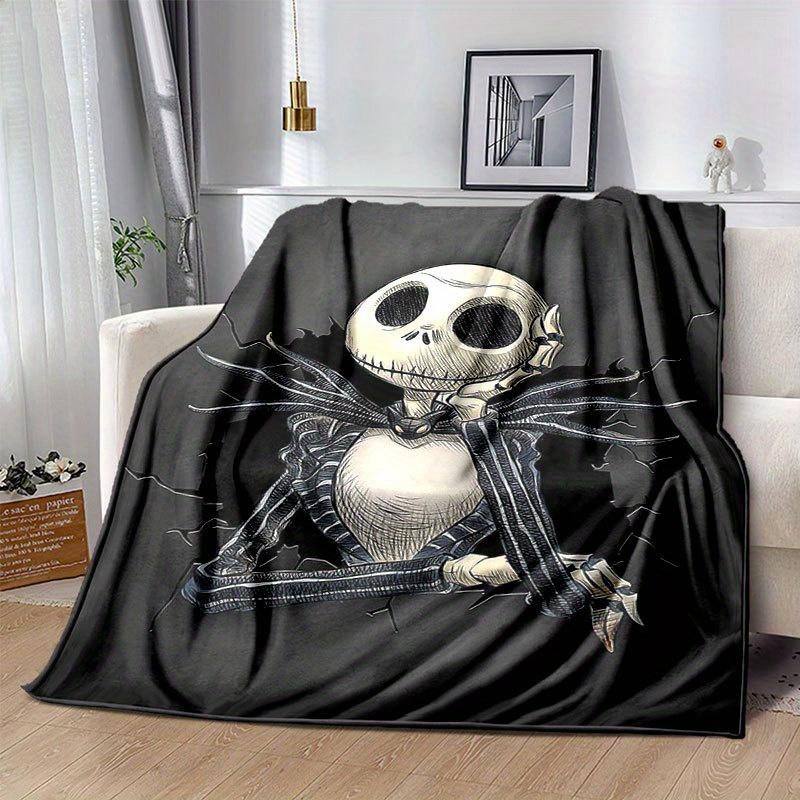 1pc Jack Skellington Printing Flannel Blanket Ideal for Travel Sofa Beds and Home Decor Ideal Birthday or Holiday Gift Available for All Sea