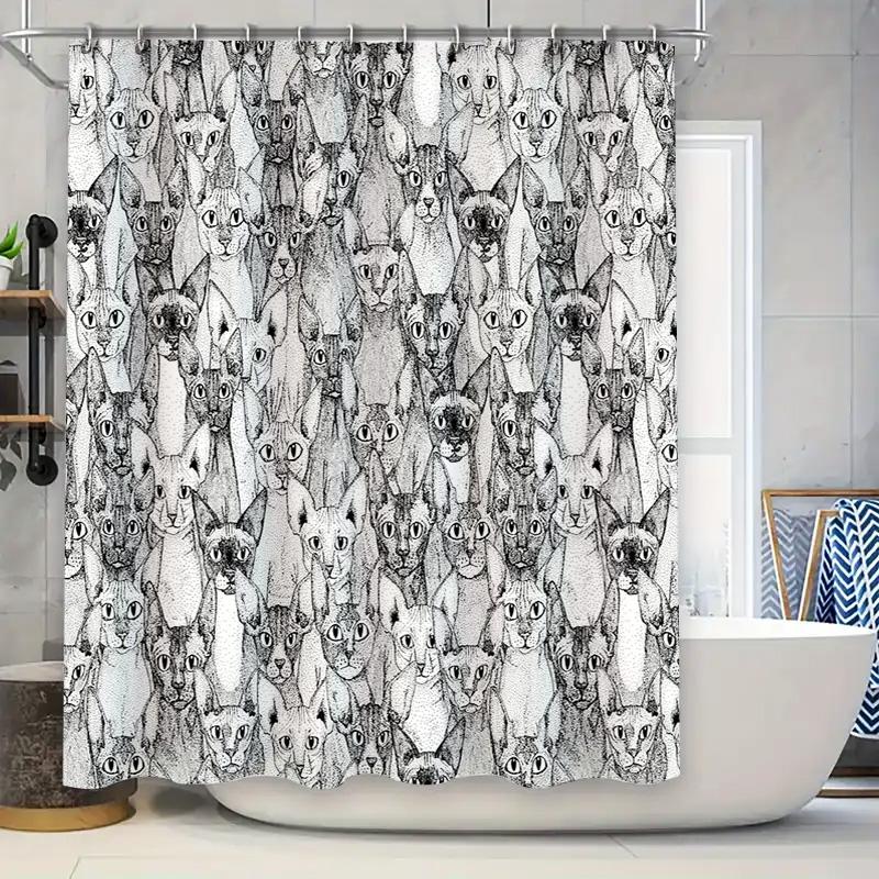 

Cat Pattern Shower Curtain Artistic Black White Animal Print Bathroom Decor Modern Farmhouse Home Textile Washable Waterproof W60H190(CM)-1 Pcs