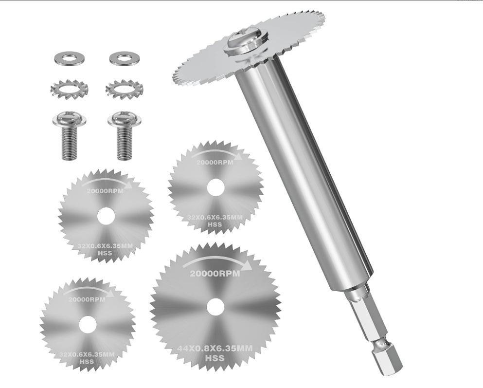 Hex Shank HSS Steel Saw Blade Set with Connecting Rod for Hand Drill - Cuts PVC Pipes.