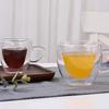 Elegant Heart Shape Clear Glass Cup Double Walled Insulation Coffee Mug with Handle Ideal For Couple Gift Or Daily Use