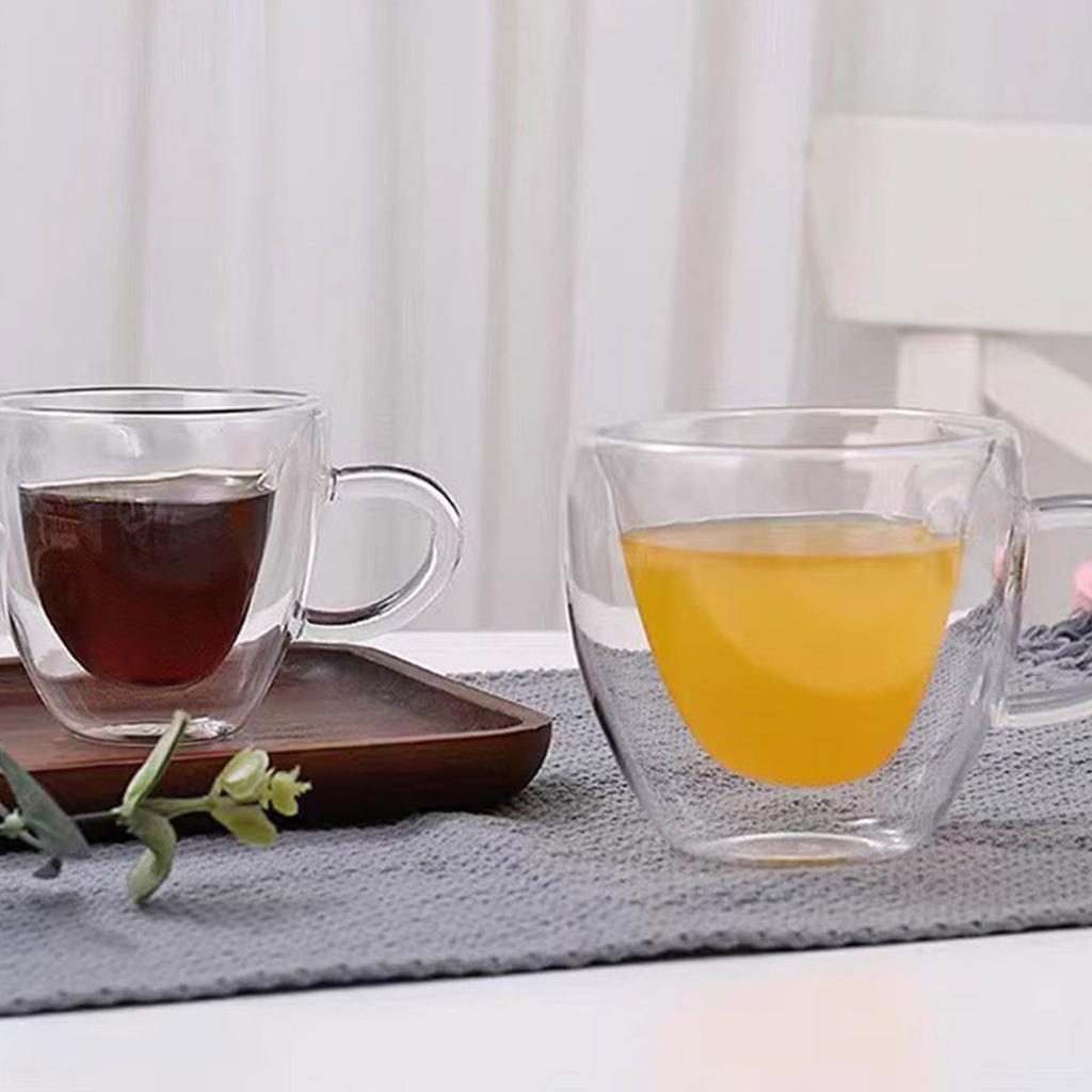 Elegant Heart Shape Clear Glass Cup Double Walled Insulation Coffee Mug with Handle Ideal For Couple Gift Or Daily Use