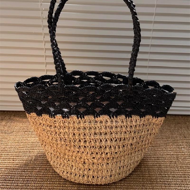Fashion Lafite Straw Bucket Bag Hollow Rattan Women Handbags Summer Beach Shoulder Crossbody Bag Casual Lady Large Tote