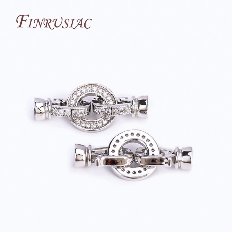 Inlaid Zircon Fastener Clasp DIY Pearls Jewelry Fittings Rhodium Plated Creative Round Connector Clasps For Necklace Making