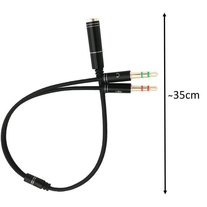 Adaptateur micro casque câble audio stéréo Jack femelle vers 2 mâles 3.5mm Splitter ordinateur-écouteur-haut parleur Phonillico®