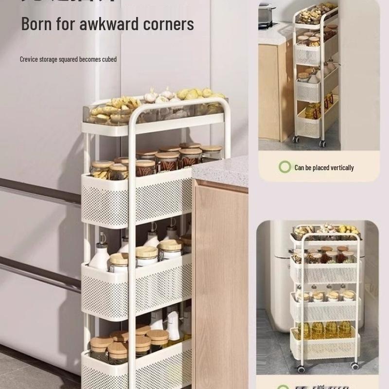 Narrow Multi-Layer Mobile Storage Rack for Kitchen, Bathroom, or Fridge