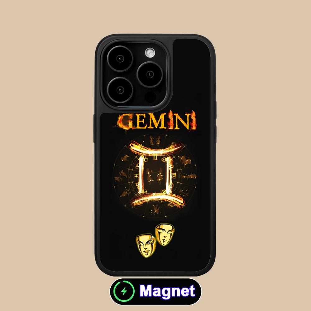Zodiac Sign Gemini Phone Case for iPhone 17 16 15 14 13 12 11 Air Pro Max Plus Matte Surface Magsafe Cover