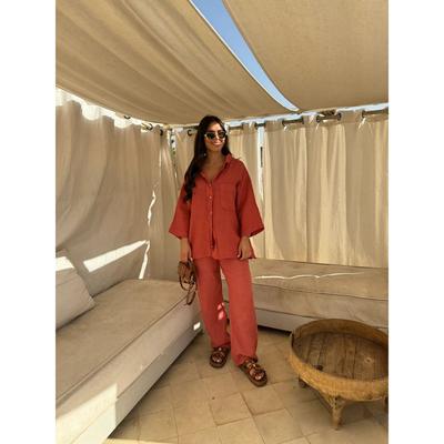 Vintage Solid Shirt Trousers Suit Women Single Breasted Long Sleeve Shirt Wide Leg Pants Set Female Summer Lady Streetwear