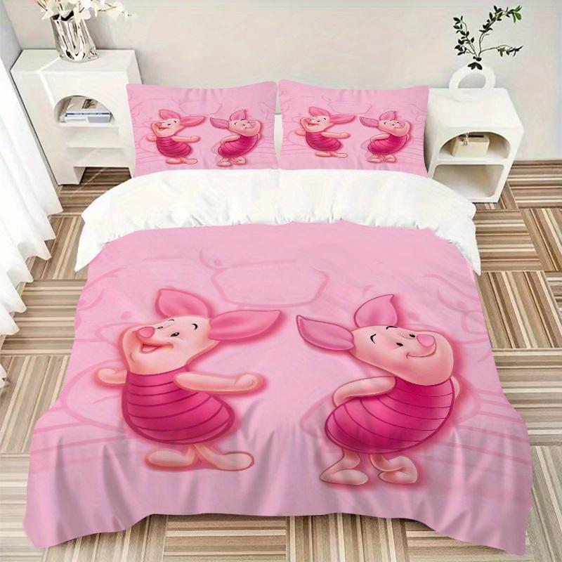Set Biancheria da Letto Maialino Rosa 3 Pezzi Include 1 Copripiumino e 2 Federe, Confortevole Q082