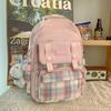 Schoolbag New College Style Women's Plaid Contrast Color Large Capacity Backpack Junior High School Students Elementary School Students Two-piece