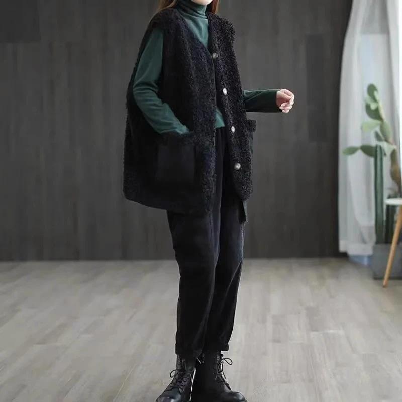 Vest for Women CottonWinter Sleeveless Tops Plush Vest Oversize Thickened Solid Casual Vest