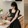 Gliitatu Stylish Women's Apron, Cute, Water-Repellent, Covers Your Bottom, Cafe Dress (Black)