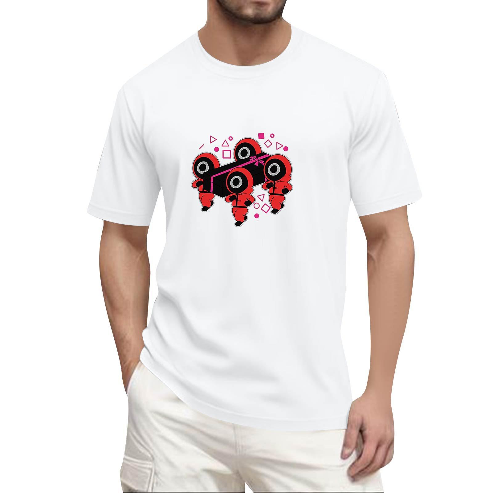 

Men s Fashion Printed Round Neck Straight Shoulder Short Sleeve T-Shirt Top XL білий