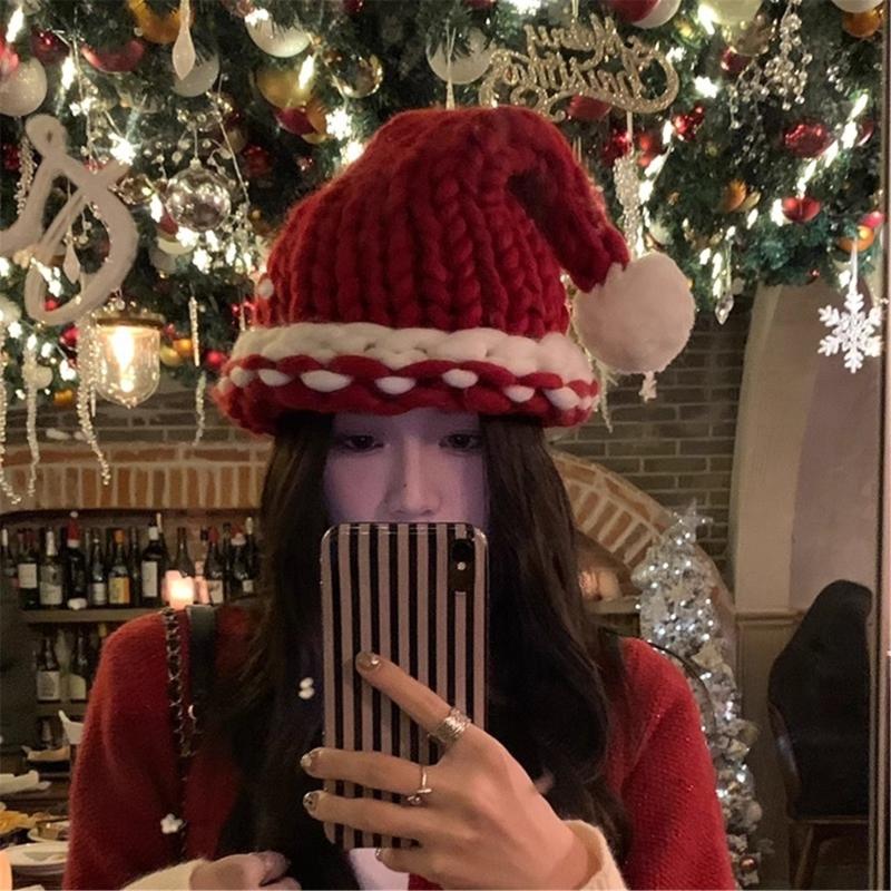 Christmas Santa Hat for Holiday Celebrations Festival Props Hat for Adult All Age Crochet Santa Caps Party Props Headwear