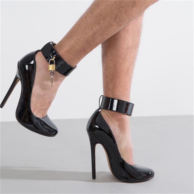 Sexy Women's High Heels Pumps Shoes Big Size Black Red Stiletto Heels Strippers Dance Shoes Buckle Straps Key Wedding Shoes Men