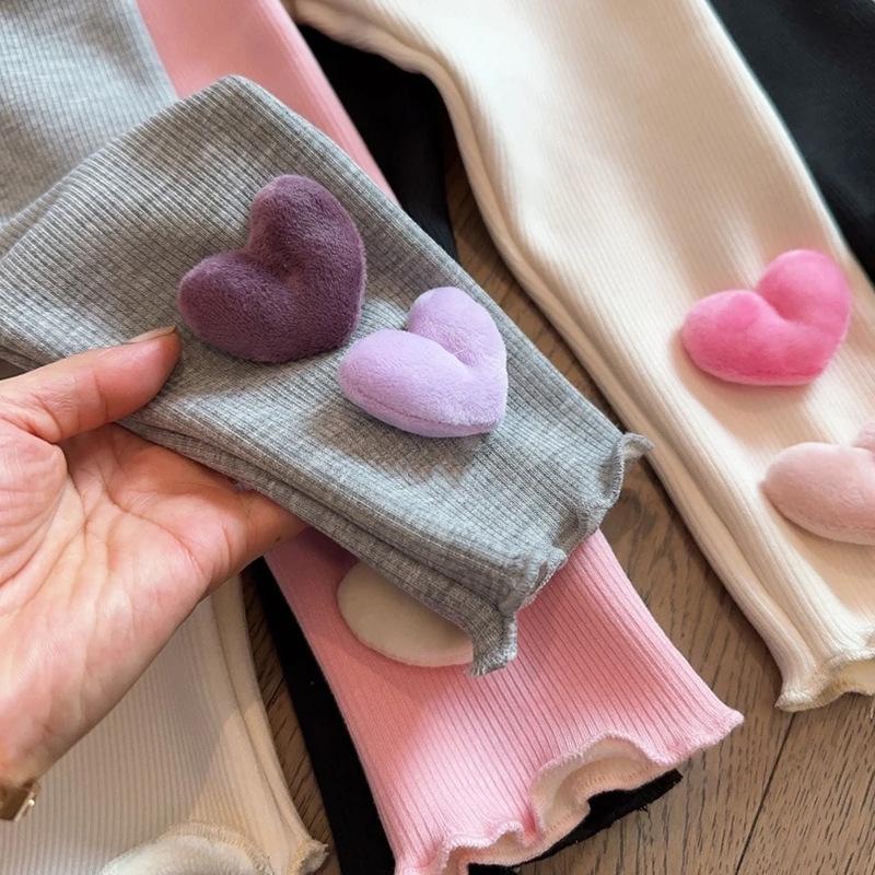 Girls Fleece Lined Pants Winter Warm Korean Style Fashion Heart Print Tights for Baby Toddler Leggings Trousers