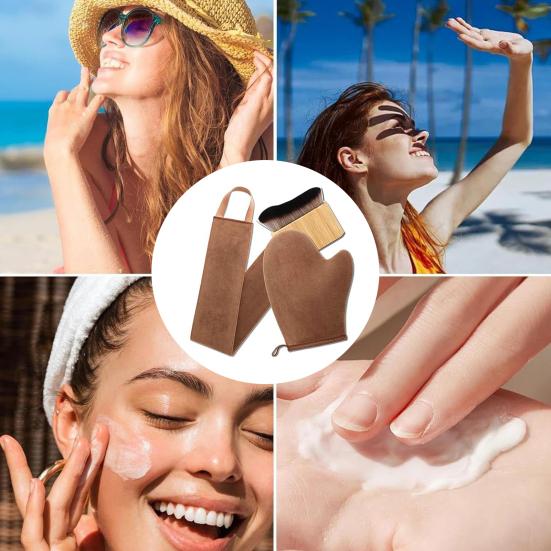 Self-Tanning Mitt Set with Waterproof Lining Double-Sided Self Tanner Glove Applicator Face Body Back Applicator Brush