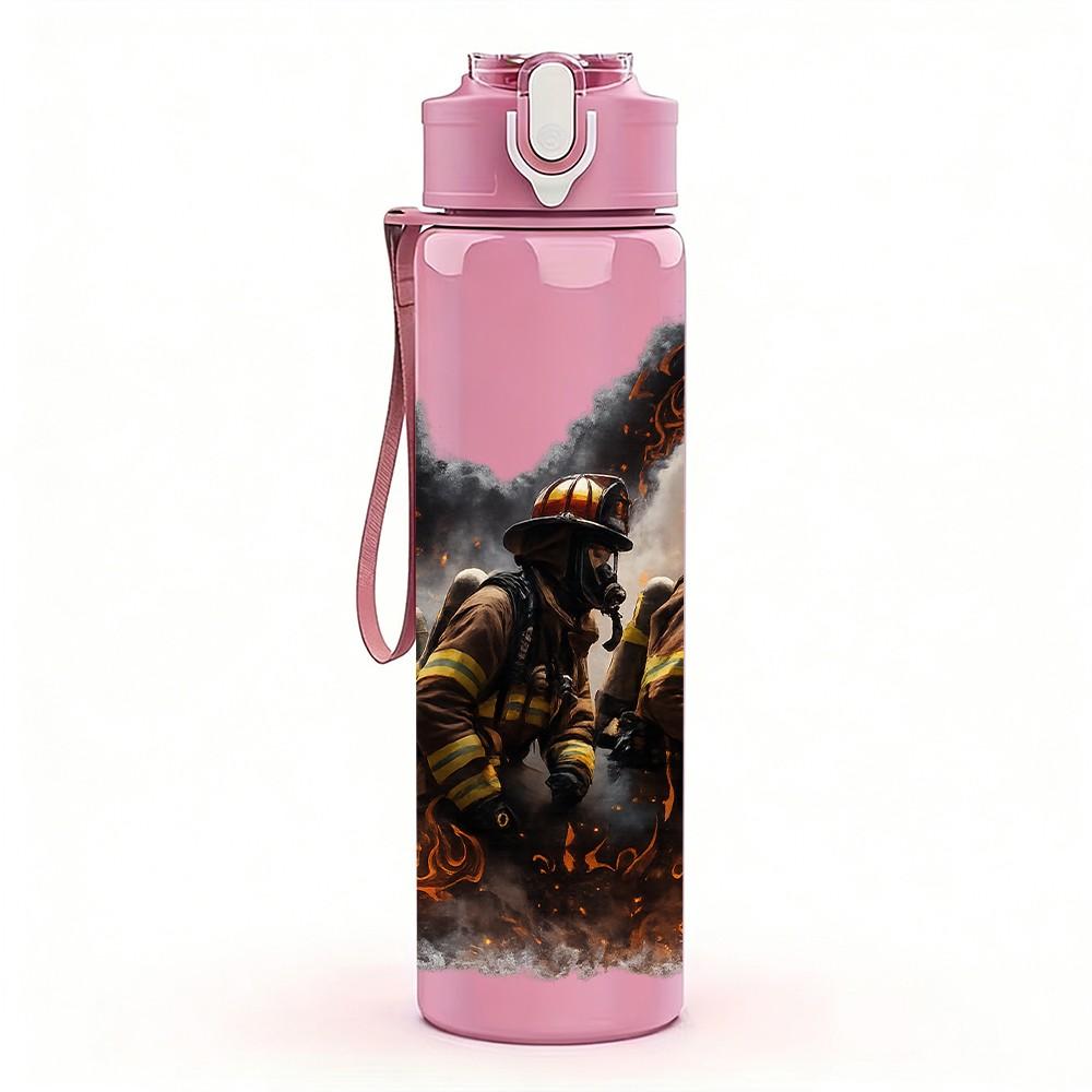 1PC Burning Tiger Flame Wild Animal Art 750ml Color Plastic Sports Water Bottle Leakproof Flip Straw Lid Suitable for Sports Office Home Use