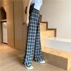 Vintage Plaid Women Pants High Waist Wide Leg Straight Pant Loose Casual Female Trousers Wide Leg Pant Fashion