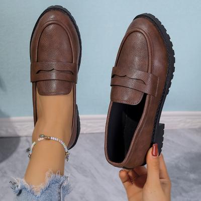 Thick-soled Small Leather Shoes for Women, New Spring and Autumn Style Chunk-heeled Single Shoes, Thick-soled Large-size Versatile Loafers