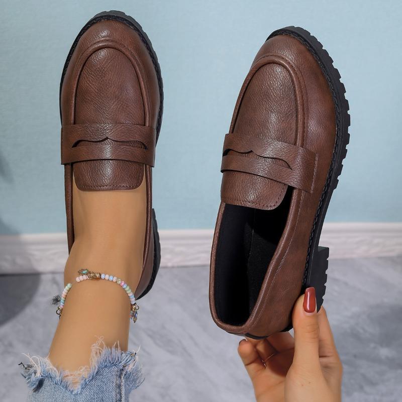 Thick-soled Small Leather Shoes for Women, New Spring and Autumn Style Chunk-heeled Single Shoes, Thick-soled Large-size Versatile Loafers