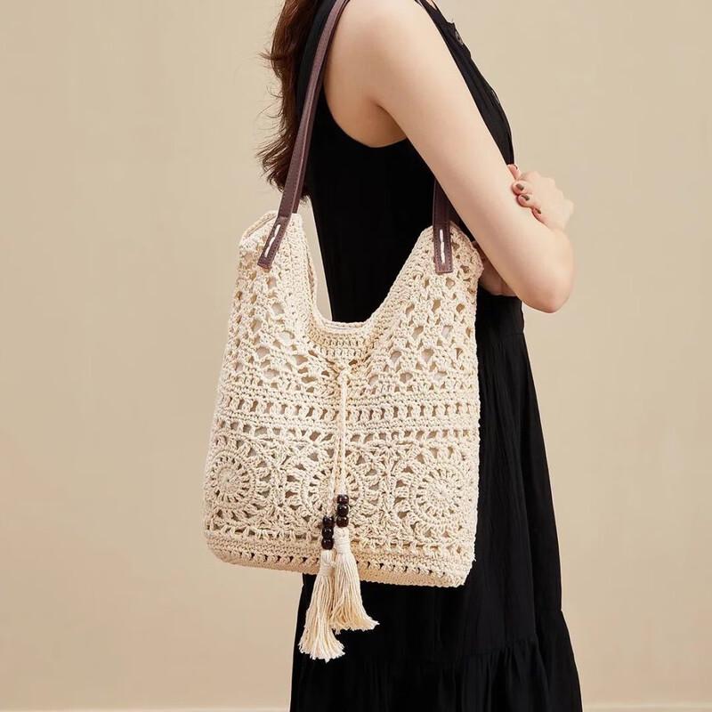 REWELL Sommer Quaste Baumwollstrick Schultertasche