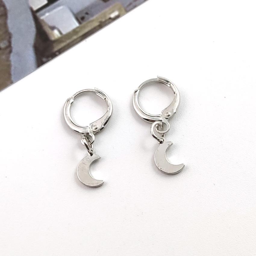 New European & American Fashion Stud Earrings: Simple Star, Moon, & Cross Designs