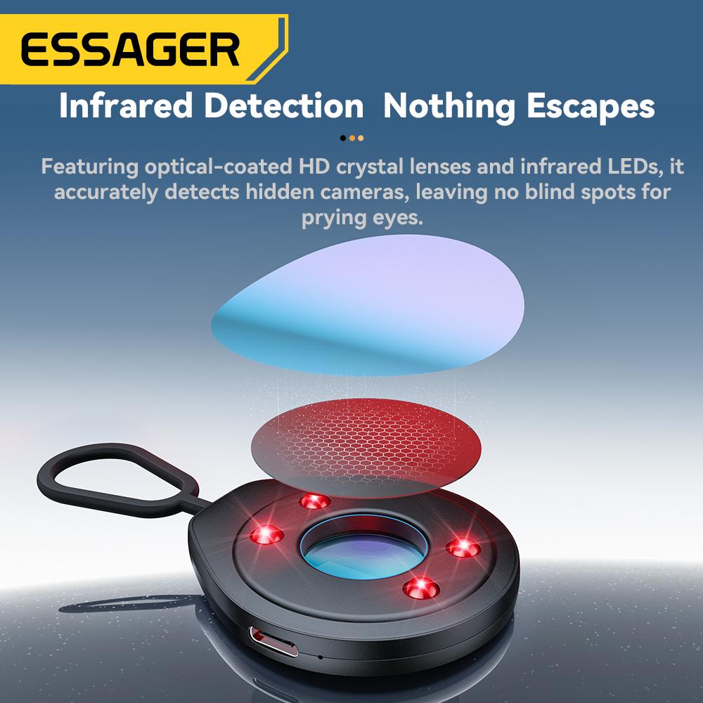 Essager Mini Hidden Camera Detector Portable Anti-Spy Infrared Lens Finder Anti-Peeping Gadget ForTravel Hotel Bathroom Security