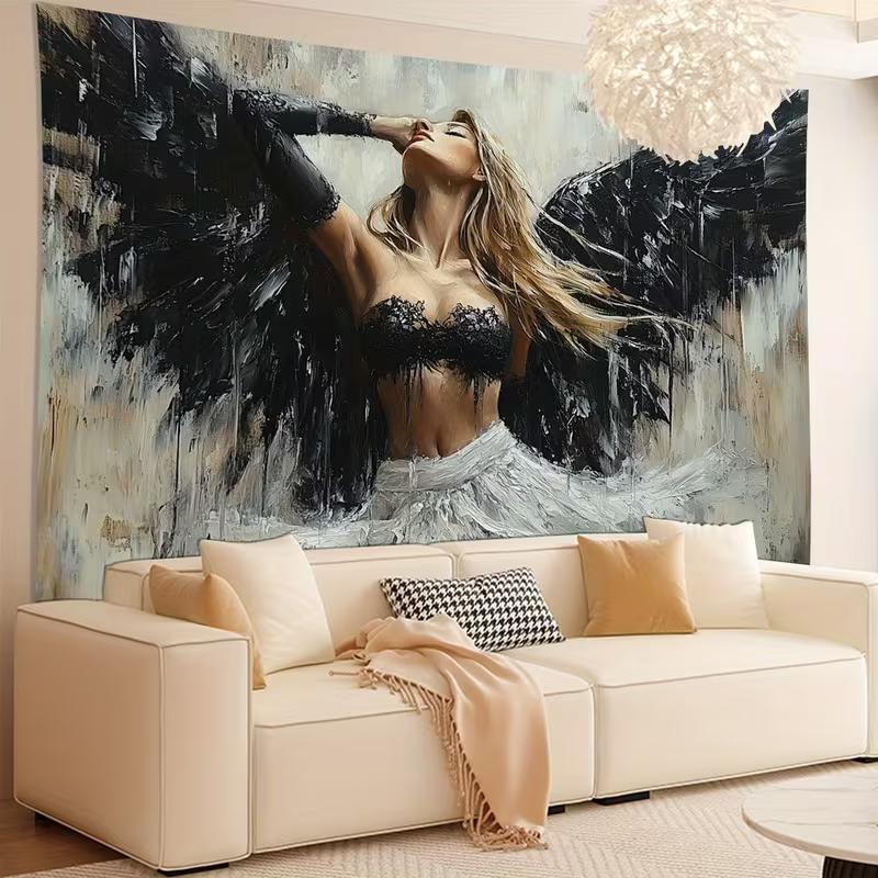 2D Modern Art Fallen Angel Tapestry Cloth Sexy Woman Decor