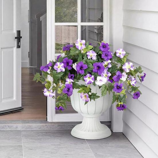 Artificial Hanging Fake Flowers with Basket Outdoor UV Resistant Faux Silk Morning Glory Vines Plants for Porch Patio Garden Balcony Yard Spring