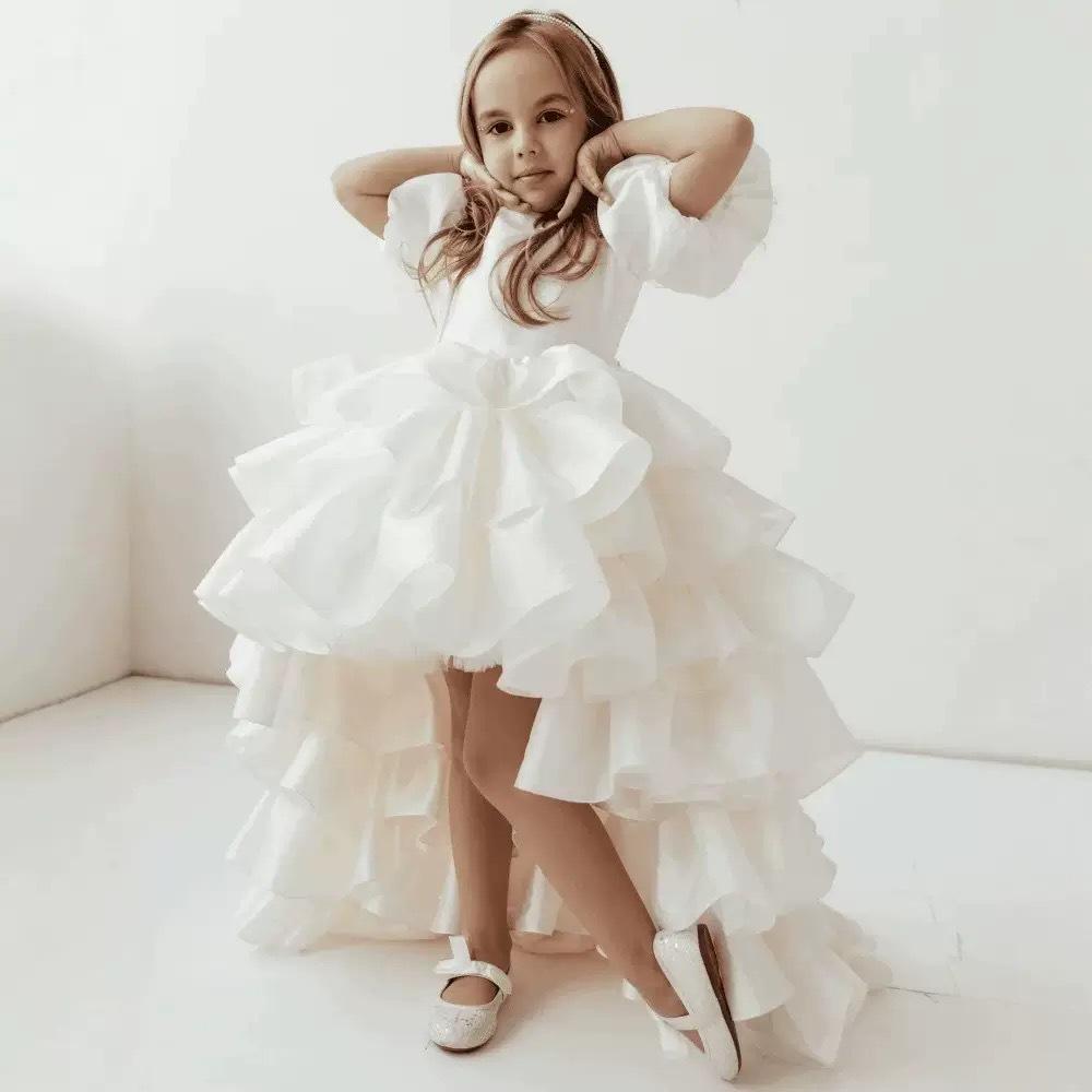 Girls' 2026 Spaghetti Strap Puffy Princess Dress - Sweet Short-Front Long-Back Formal Style