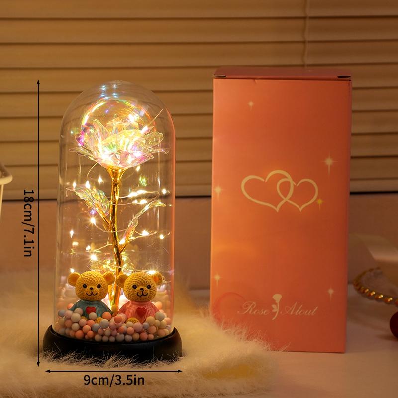 Eternal Rose in Glass Dome Desk Accessorie Artificial Flower Glow LED Roses Flores Eternas Birthday Mother's Day Gift Room Decor