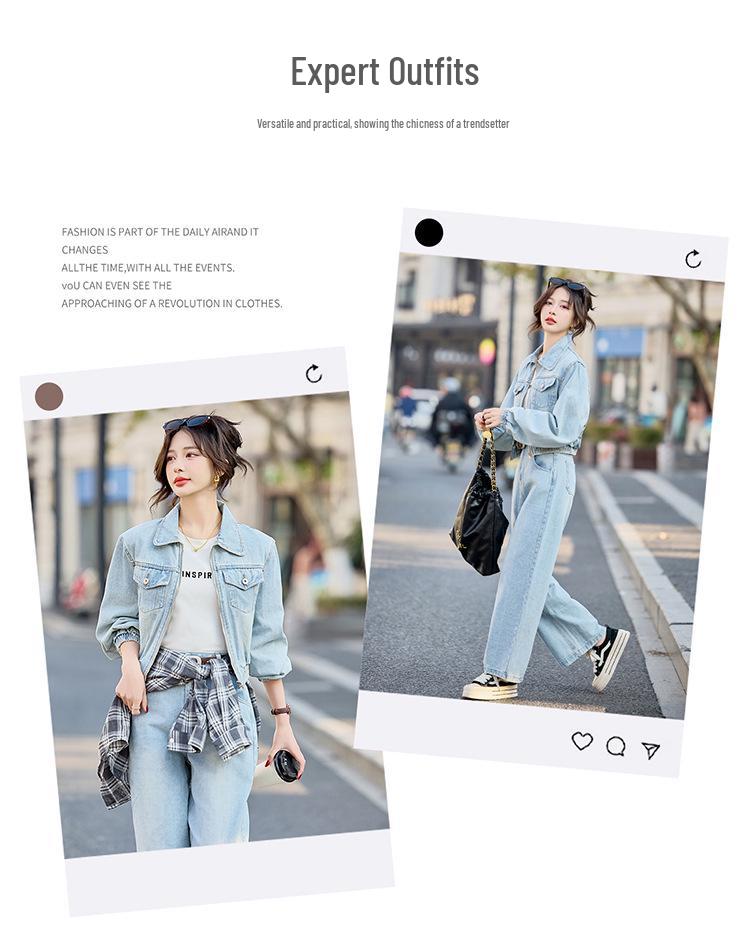 2025 Women's Retro Denim Jacket & Straight-Leg Pants Set for Spring/Autumn