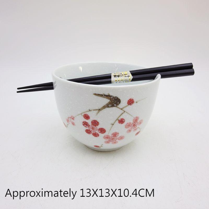 BEPAN Japanese Owl Chopstick Bowl Single Tableware Household Instant Noodles with Perforated Ceramic Simple Rice Bowl