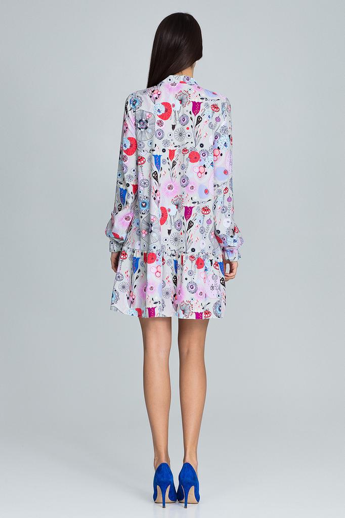Floral dress with a bow on the neckline - M599 size /