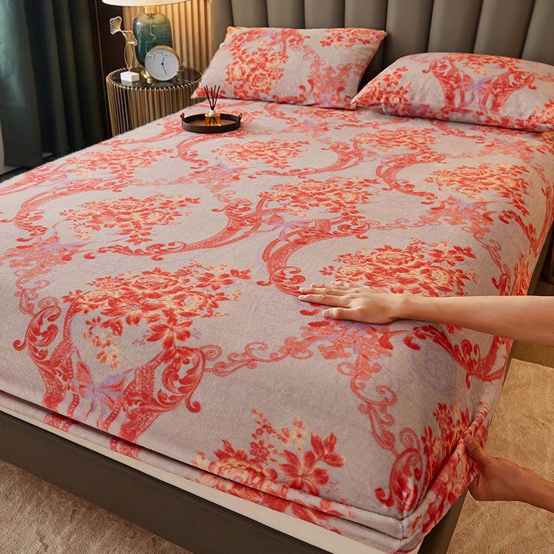WOSTAR Warm soft milk velvet fitted sheet elastic mattress protector cover winter bed linens 180x200 couple double bed king size