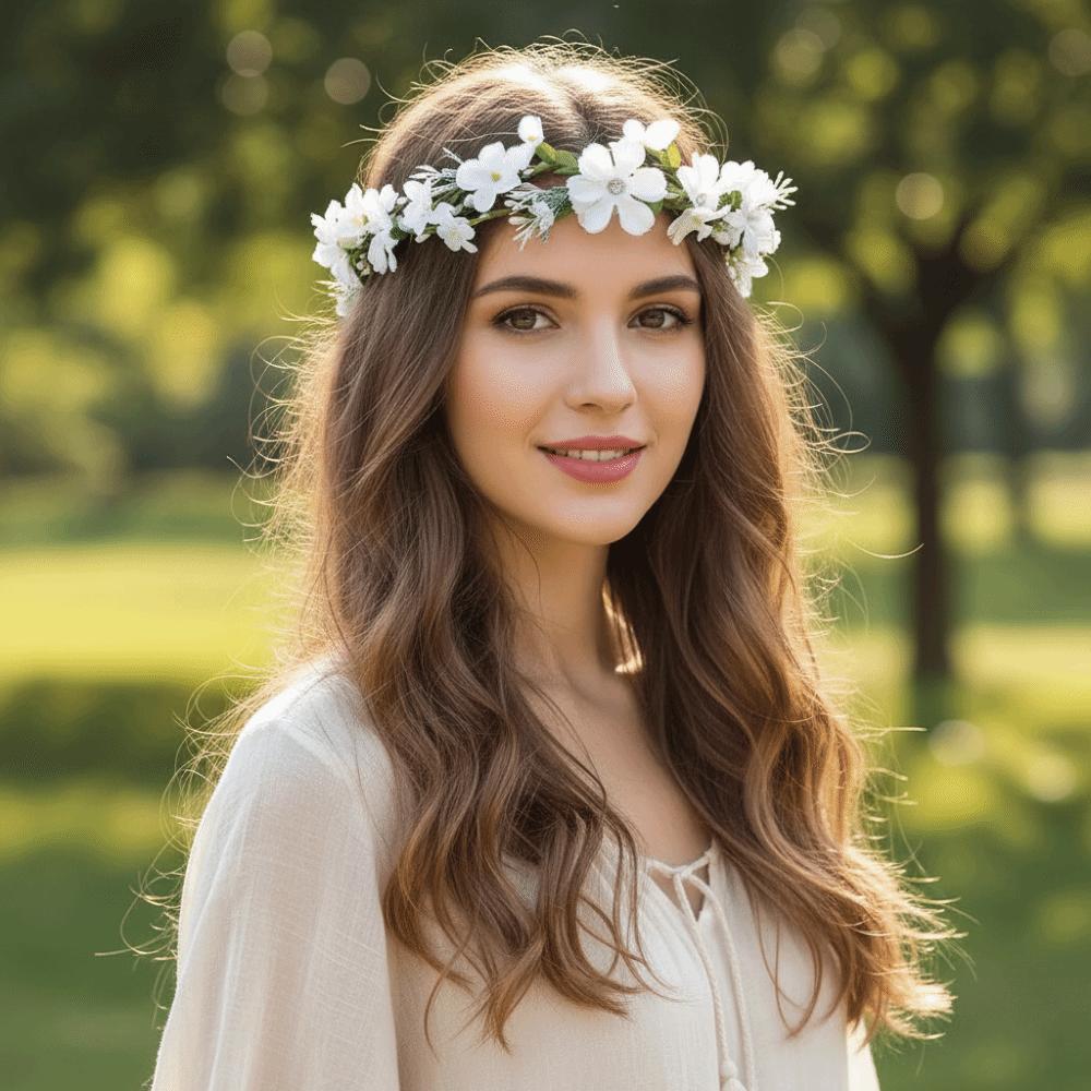 Simulation Flower Floral Garland White Bridal Crown Fairy Flower Headband Wedding Party