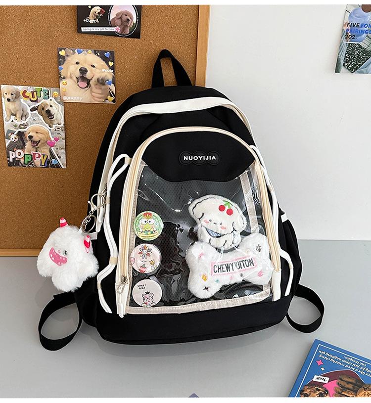 School Bag, High-value Japanese Color-block Transparent Pain Bag, Sweet Versatile Backpack for Middle School Students, Cute Children's Spring Outing